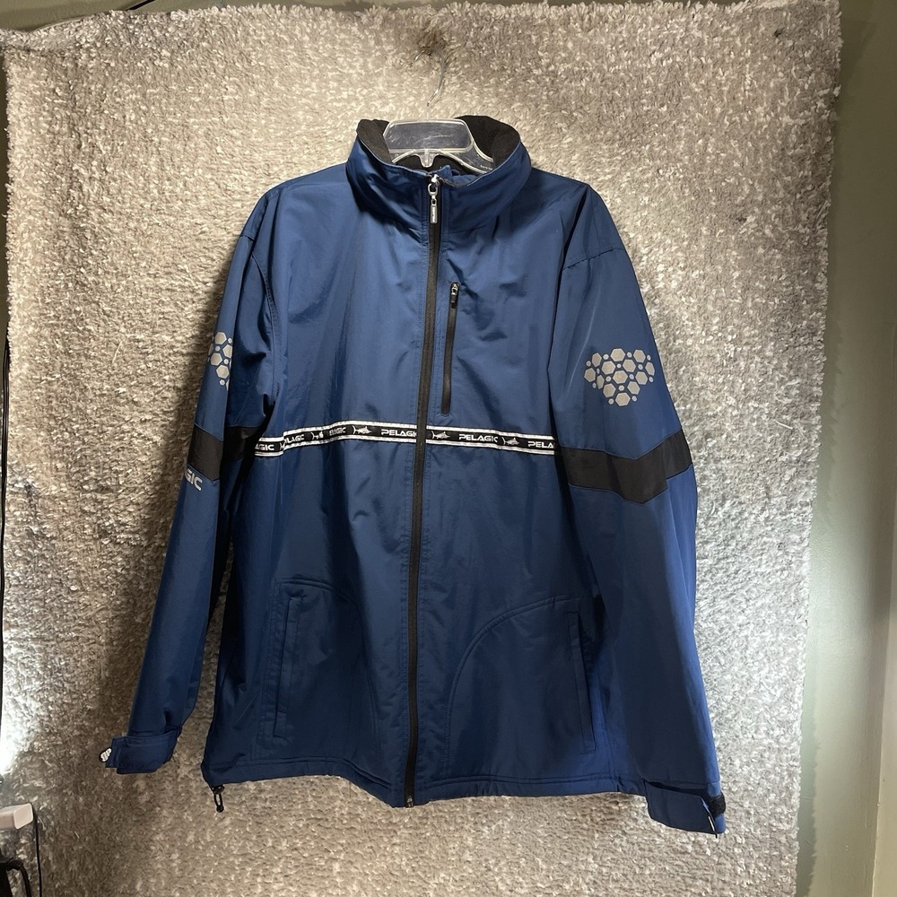 Pelagic Men's Hurricane Jacket Blue XL Fishing Angler Offshore Nylon Waterproof